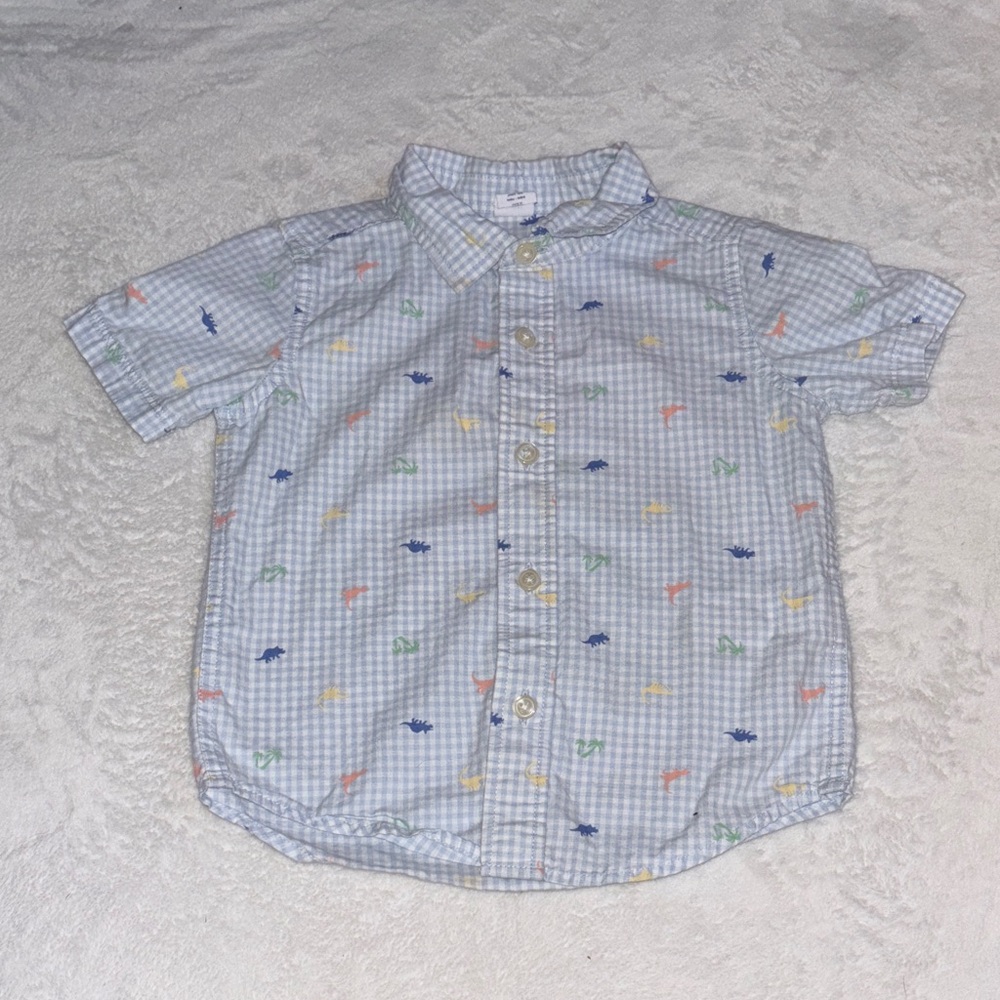 baby gap dinosaur button up Checkered Shirt 2T 🦕